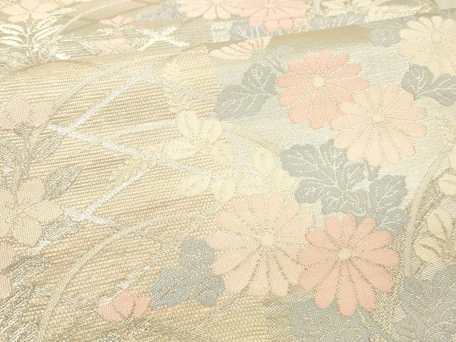 平和屋着物＊夏物 六通柄袋帯 草花文 銀糸 正絹 逸品 DABC8115cm