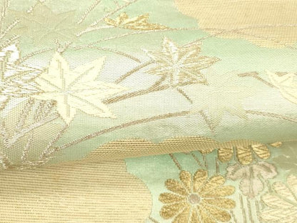 平和屋着物＊夏物 六通柄袋帯 唐織 草花文 金銀糸 正絹 逸品 DABC8117cm
