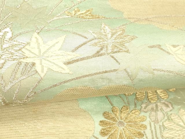 平和屋着物＊夏物 六通柄袋帯 唐織 草花文 金銀糸 正絹 逸品 DABC8117cm