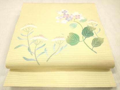 平和屋着物＊夏物 絽塩瀬 九寸開き名古屋帯 友禅 作家物 草花文 正絹 逸品 DABC8120cm