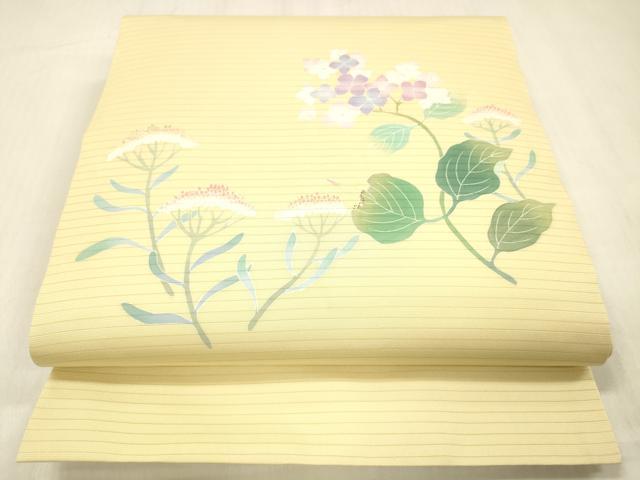 平和屋着物＊夏物 絽塩瀬 九寸開き名古屋帯 友禅 作家物 草花文 正絹 逸品 DABC8120cm