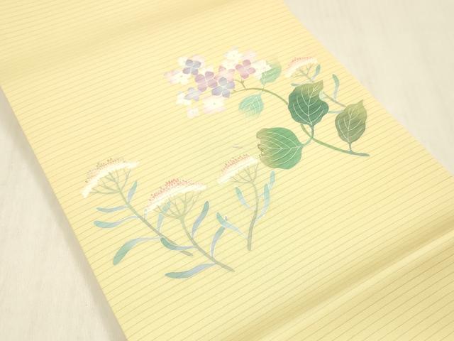 平和屋着物＊夏物 絽塩瀬 九寸開き名古屋帯 友禅 作家物 草花文 正絹 逸品 DABC8120cm