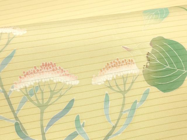 平和屋着物＊夏物 絽塩瀬 九寸開き名古屋帯 友禅 作家物 草花文 正絹 逸品 DABC8120cm