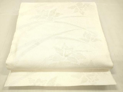 平和屋着物＊夏物 八寸名古屋帯 草花文 生成り色 DABC8121cm
