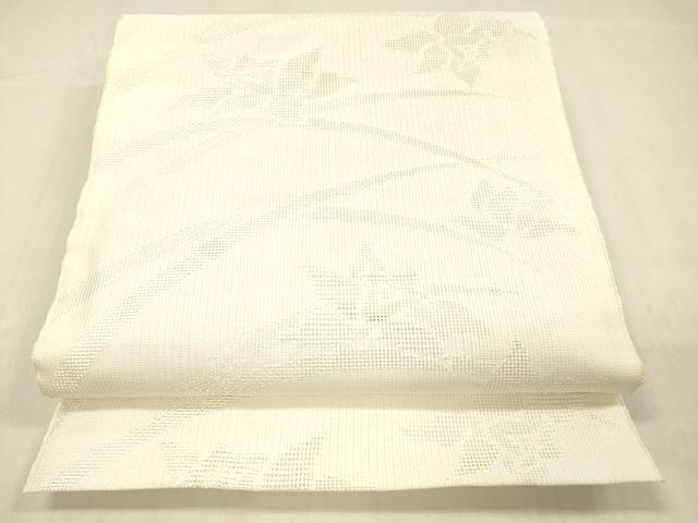 平和屋着物＊夏物 八寸名古屋帯 草花文 生成り色 DABC8121cm
