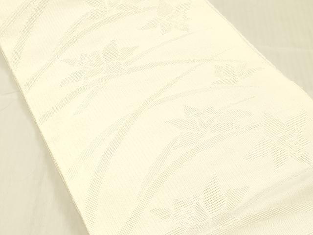 平和屋着物＊夏物 八寸名古屋帯 草花文 生成り色 DABC8121cm