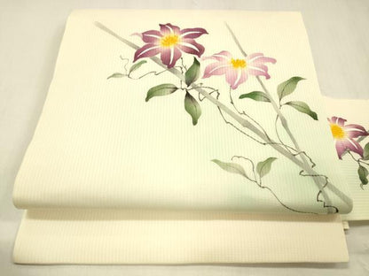 平和屋着物＊夏物 九寸名古屋帯 手描き 蔦の葉花文 正絹 逸品 DABC8122cm