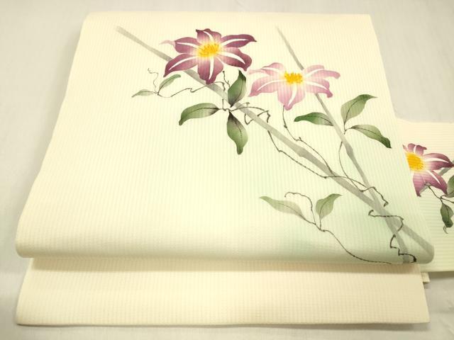 平和屋着物＊夏物 九寸名古屋帯 手描き 蔦の葉花文 正絹 逸品 DABC8122cm