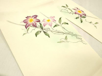 平和屋着物＊夏物 九寸名古屋帯 手描き 蔦の葉花文 正絹 逸品 DABC8122cm