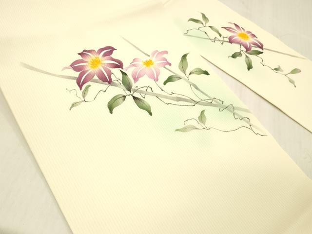 平和屋着物＊夏物 九寸名古屋帯 手描き 蔦の葉花文 正絹 逸品 DABC8122cm