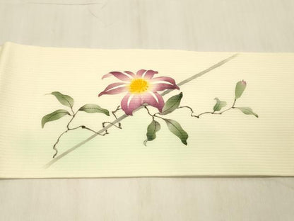 平和屋着物＊夏物 九寸名古屋帯 手描き 蔦の葉花文 正絹 逸品 DABC8122cm