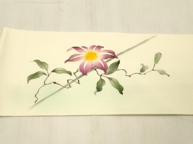 平和屋着物＊夏物 九寸名古屋帯 手描き 蔦の葉花文 正絹 逸品 DABC8122cm