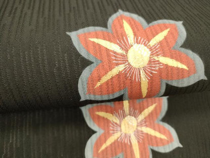 平和屋着物＊夏物 九寸名古屋帯 花間道 黒地 金彩 正絹 逸品 DABC8123cm