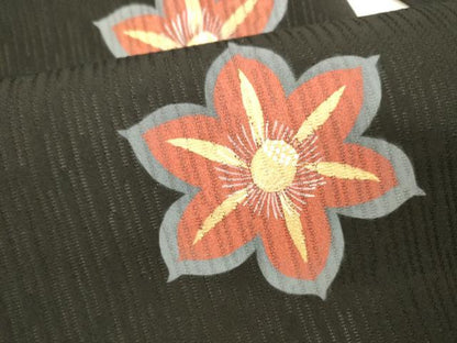 平和屋着物＊夏物 九寸名古屋帯 花間道 黒地 金彩 正絹 逸品 DABC8123cm