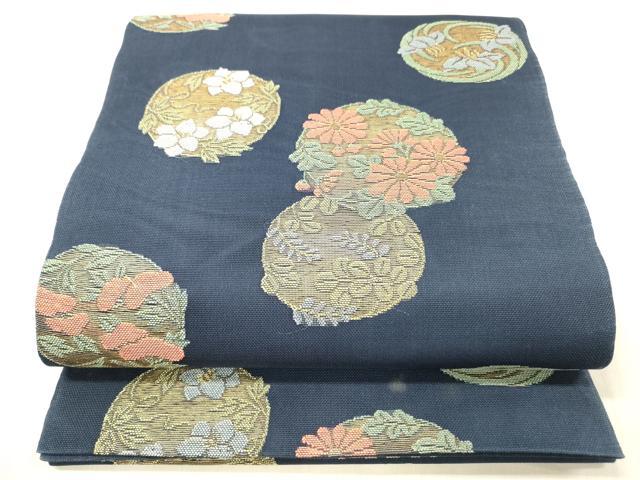 平和屋着物＊夏物 六通柄 本袋帯 草花丸文 金糸 正絹 逸品 DABC8126cm