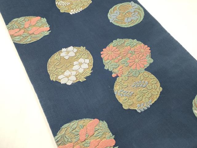 平和屋着物＊夏物 六通柄 本袋帯 草花丸文 金糸 正絹 逸品 DABC8126cm