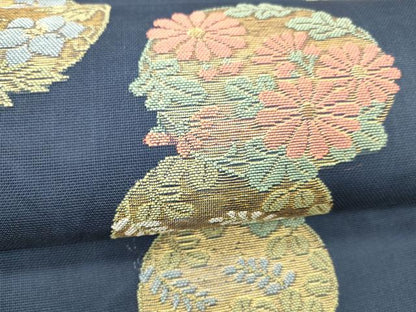 平和屋着物＊夏物 六通柄 本袋帯 草花丸文 金糸 正絹 逸品 DABC8126cm