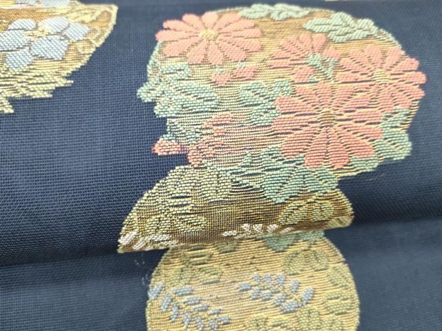 平和屋着物＊夏物 六通柄 本袋帯 草花丸文 金糸 正絹 逸品 DABC8126cm