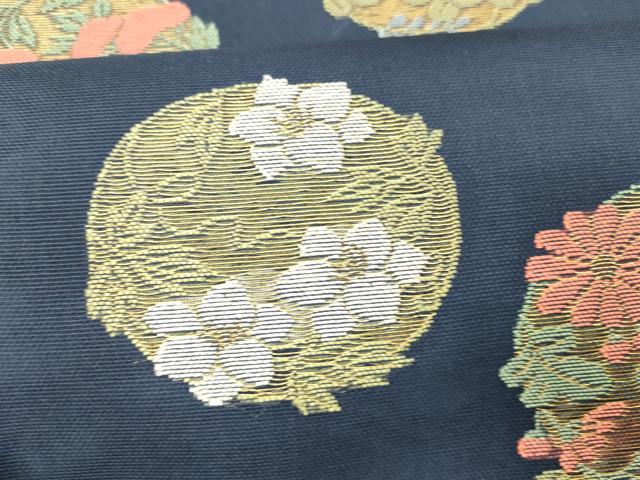 平和屋着物＊夏物 六通柄 本袋帯 草花丸文 金糸 正絹 逸品 DABC8126cm