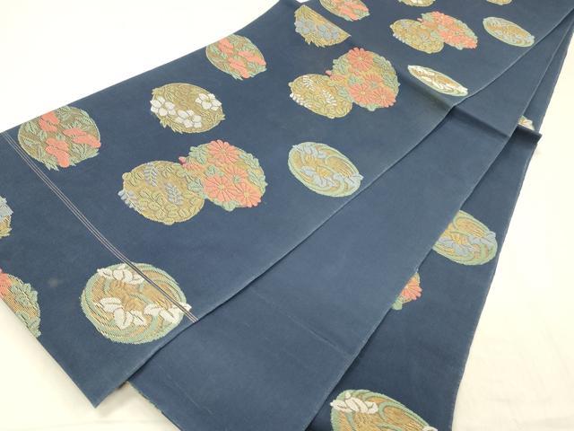 平和屋着物＊夏物 六通柄 本袋帯 草花丸文 金糸 正絹 逸品 DABC8126cm