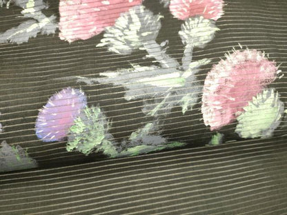 平和屋着物＊夏物 アンティーク 大正ロマン 絽塩瀬 九寸名古屋帯 手描き 草花文 黒地 正絹 逸品 DABC8127cm