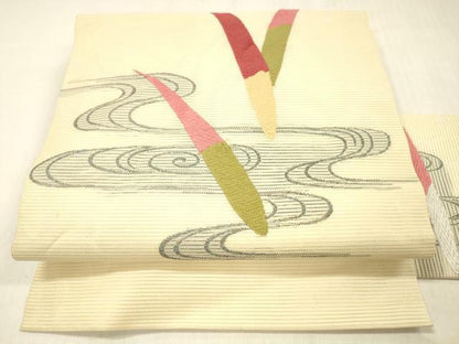 平和屋着物＊夏物 九寸名古屋帯 唐織 流水草葉文 正絹 逸品 DABC8128cm
