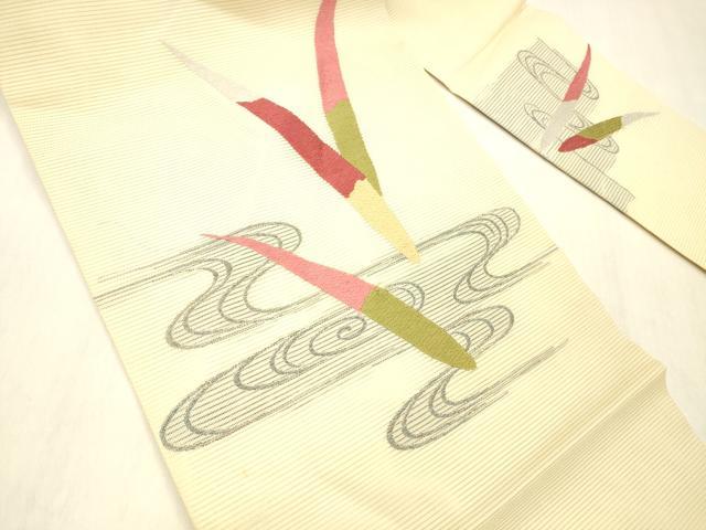 平和屋着物＊夏物 九寸名古屋帯 唐織 流水草葉文 正絹 逸品 DABC8128cm