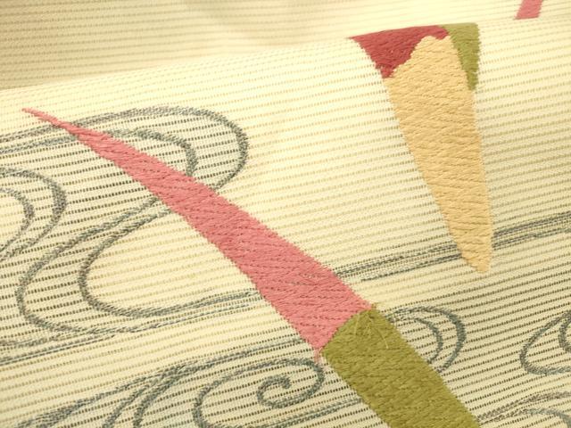 平和屋着物＊夏物 九寸名古屋帯 唐織 流水草葉文 正絹 逸品 DABC8128cm