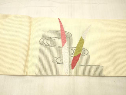 平和屋着物＊夏物 九寸名古屋帯 唐織 流水草葉文 正絹 逸品 DABC8128cm