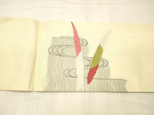 平和屋着物＊夏物 九寸名古屋帯 唐織 流水草葉文 正絹 逸品 DABC8128cm