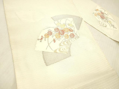 平和屋着物＊夏物 絽綴れ 八寸名古屋帯 地紙流水花文 金銀糸 正絹 逸品 DABC8130cm