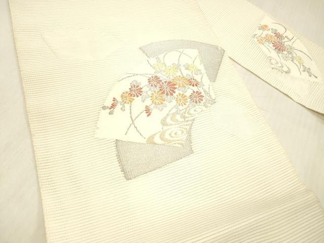 平和屋着物＊夏物 絽綴れ 八寸名古屋帯 地紙流水花文 金銀糸 正絹 逸品 DABC8130cm