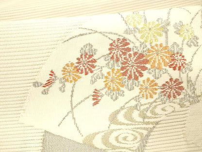 平和屋着物＊夏物 絽綴れ 八寸名古屋帯 地紙流水花文 金銀糸 正絹 逸品 DABC8130cm