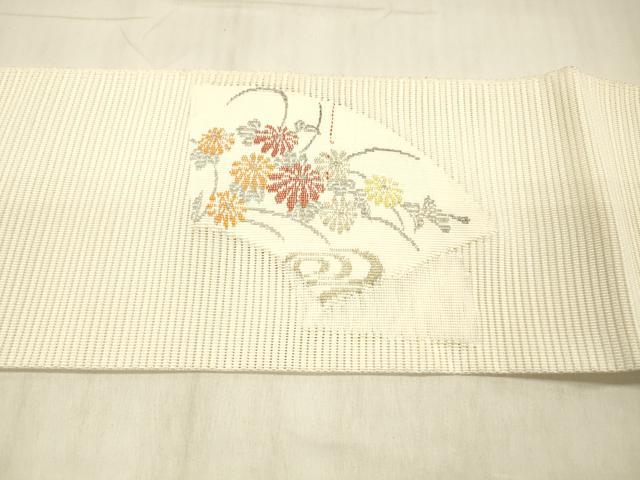 平和屋着物＊夏物 絽綴れ 八寸名古屋帯 地紙流水花文 金銀糸 正絹 逸品 DABC8130cm