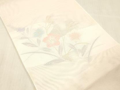 平和屋着物＊夏物 八寸名古屋帯 流水草花文 金糸 DABC8132cm