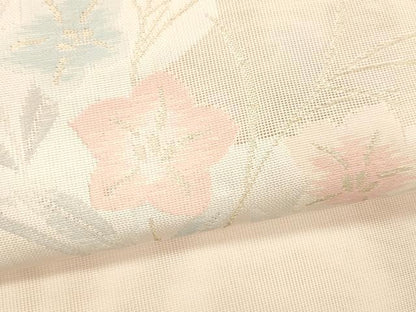 平和屋着物＊夏物 八寸名古屋帯 流水草花文 金糸 DABC8132cm
