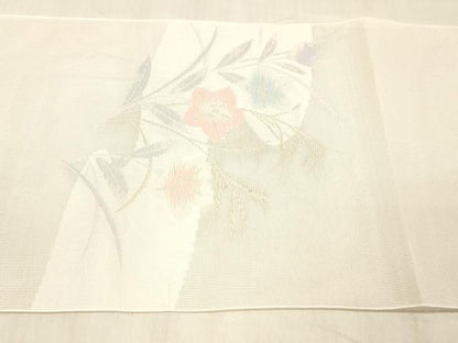 平和屋着物＊夏物 八寸名古屋帯 流水草花文 金糸 DABC8132cm