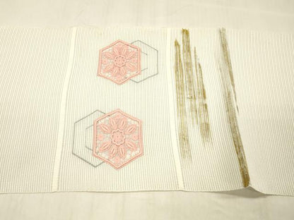 平和屋着物＊夏物 絽綴れ 八寸名古屋帯 ドロンワーク 吉祥花文 金銀糸 正絹 逸品 DABC8134cm