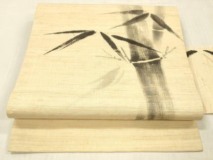 平和屋着物＊夏物 九寸名古屋帯 手描き 笹竹文 麻 逸品 DABC8136cm