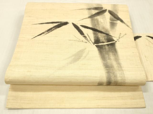 平和屋着物＊夏物 九寸名古屋帯 手描き 笹竹文 麻 逸品 DABC8136cm