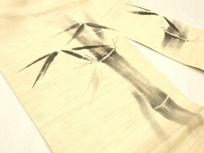 平和屋着物＊夏物 九寸名古屋帯 手描き 笹竹文 麻 逸品 DABC8136cm