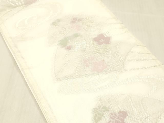 平和屋着物＊夏物 六通柄袋帯 流水扇面草花文 銀糸 DABC8137cm