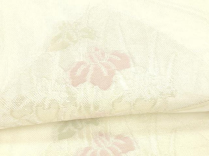 平和屋着物＊夏物 六通柄袋帯 流水扇面草花文 銀糸 DABC8137cm
