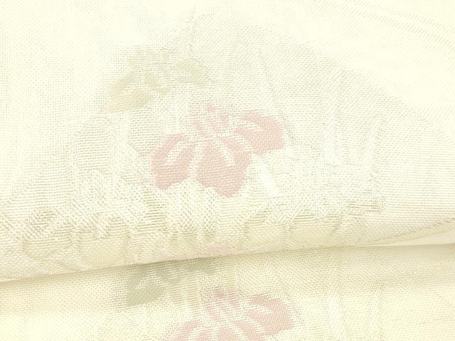 平和屋着物＊夏物 六通柄袋帯 流水扇面草花文 銀糸 DABC8137cm