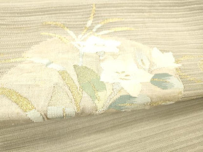 平和屋着物＊夏物 絽綴れ 八寸名古屋帯 流水草花文 金銀糸 正絹 逸品 DABC8138cm