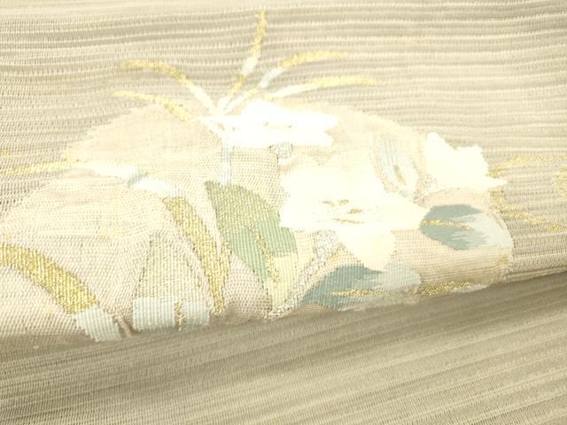 平和屋着物＊夏物 絽綴れ 八寸名古屋帯 流水草花文 金銀糸 正絹 逸品 DABC8138cm