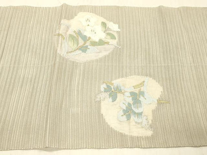 平和屋着物＊夏物 絽綴れ 八寸名古屋帯 流水草花文 金銀糸 正絹 逸品 DABC8138cm