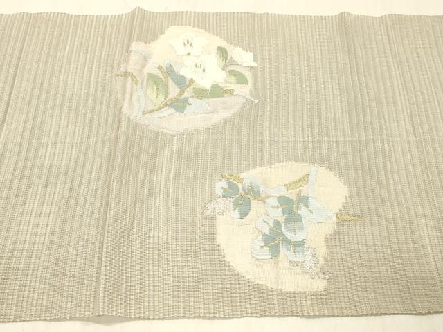 平和屋着物＊夏物 絽綴れ 八寸名古屋帯 流水草花文 金銀糸 正絹 逸品 DABC8138cm