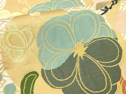 平和屋着物●西陣 白綾苑大庭 六通柄袋帯 花松文 金糸 正絹 逸品 DABC8140cm