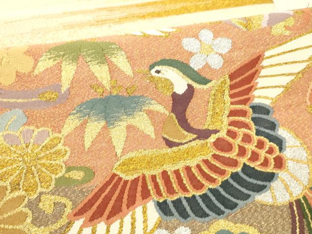平和屋着物●爪掻き本綴れ 太鼓柄袋帯 宝尽くし鳳凰花文 金銀糸 正絹 逸品 DABC8141cm